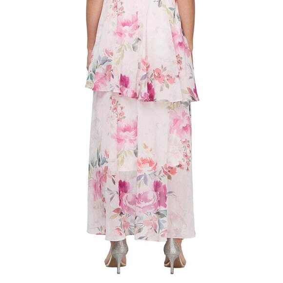 SL Fashions Women's Floral-Print Chiffon High-Low Dress Pink /White Size 10 - Picture 4 of 4